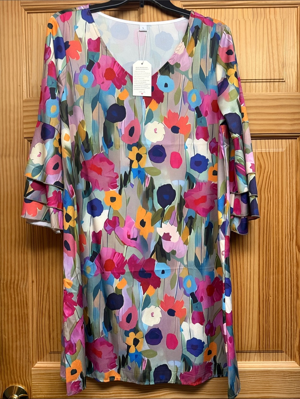 Colorful Floral V-Neck Shift Dress